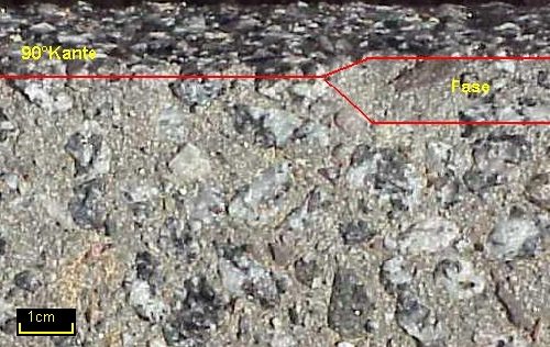 Beispiel Ausbildung der Kante an einer Granitbeton Stufe mit und ohne Fase